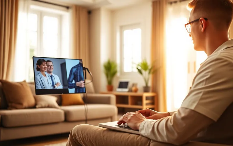 Paciente em teleconsulta com ortopedista pelo notebook
